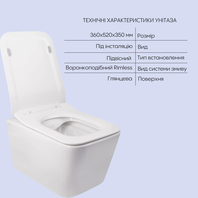 Комплект Qtap Crow QT05335170W47434 (унитаз подвесной Qtap Crow Rimless QT05335170W + биде подвесное Qtap Crow QT05555370W), фото 11