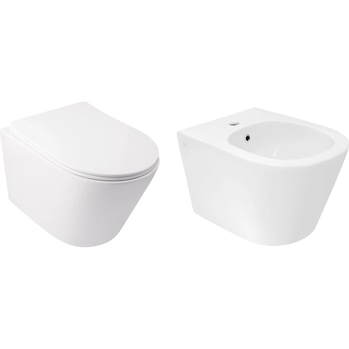 Комплект Qtap Swan QT16335178W47435 (унітаз підвісний Qtap Swan Rimless QT16335178W + біде підвісне Qtap Swan QT16555378W), фото 