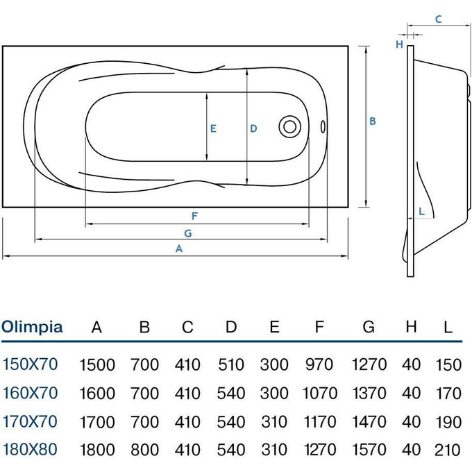 Ванна акриловая Koller Pool Olimpia OLIMPIA150X70, Доступные размеры: 150 x 70, фото 5