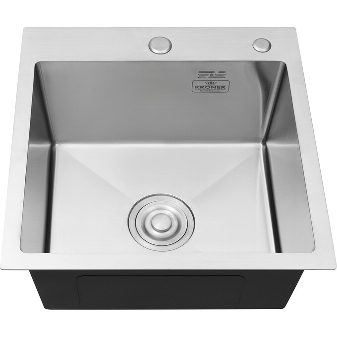 Кухонная мойка Kroner KRP Gebürstet 5050HM (Geburstet-5050HM, 50x50 см, 3.0/1.0 мм, с коландером и сифоном), Доступные размеры: 50 x 50, фото 5