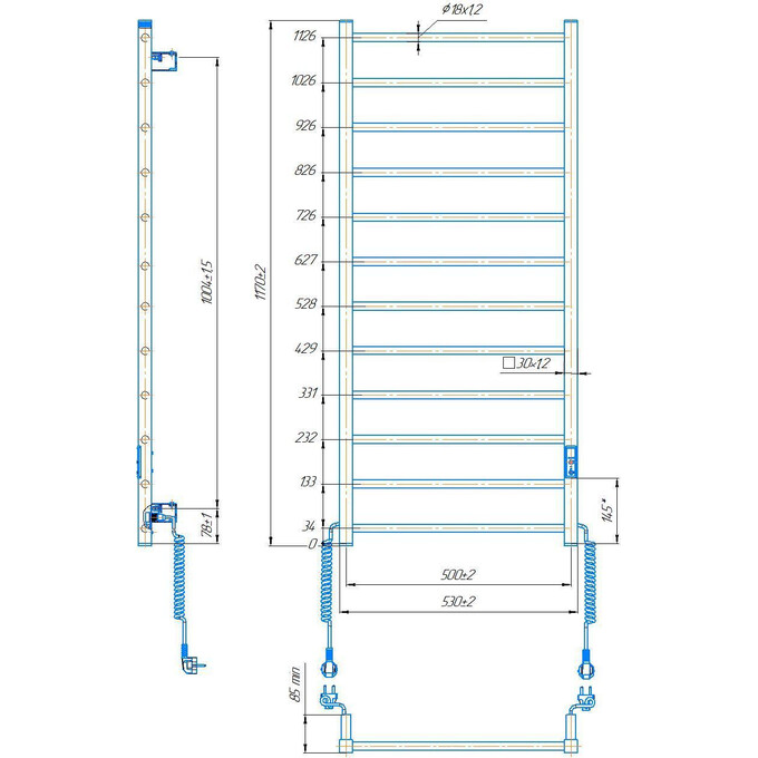 Электрический полотенцесушитель Hygge Family Leeds 6.1.0805.06.WM (530x1170 см, белый матовый, с программатором), Доступные размеры: 530 x 1170, Цвет производителя: белый матовый, фото 7