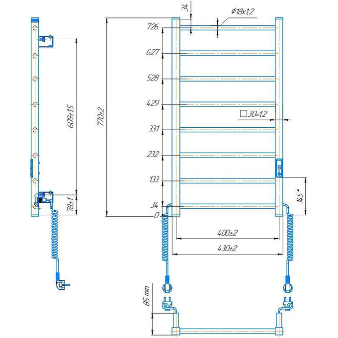 Электрический полотенцесушитель Hygge Family Leeds 6.1.0801.06.BM (430x770 см, черный матовый, с программатором), Доступные размеры: 430 x 770, Цвет производителя: черный матовый, фото 7