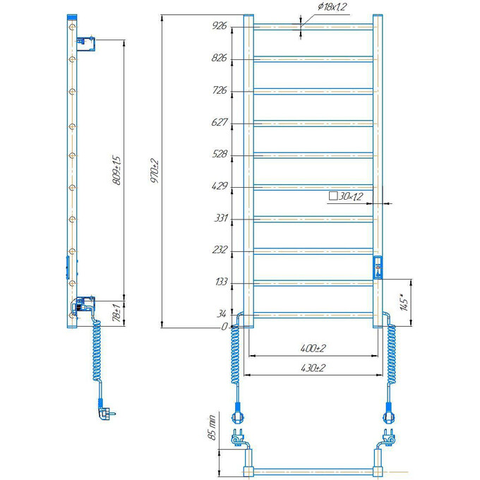 Электрический полотенцесушитель Hygge Family Leeds 6.1.0803.06.WM (430x970 см, белый матовый, с программатором), Доступные размеры: 430 x 970, Цвет производителя: белый матовый, фото 7