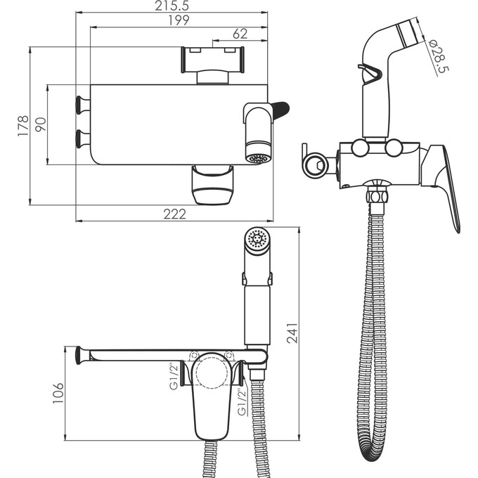Гигиенический душ со смесителем Imprese Perla Chrome f03708001CA (хром, скрытого монтажа, с полкой), Цвет производителя: хром, фото 2