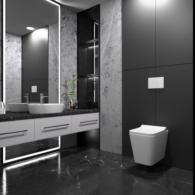 Комплект унитаз с инсталляцией 4 в 1: подвесной унитаз с сиденьем Koller Pool Trend TR-0490-RQ3 + инсталляция Oli 80 885342 + клавиша смыва Oli Iplate 670004 + звукоизоляционная прокладка, фото 5