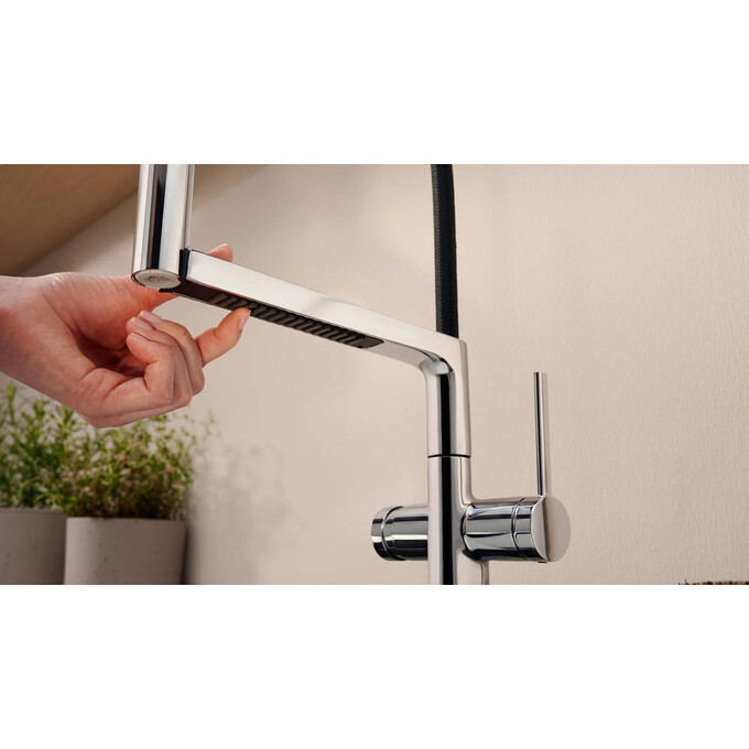 Смеситель для кухни Hansgrohe Talis Select M54 PowderSpray Chrome/Black Matt 72861000 (хром/черный матовый, c гибким изливом), Цвет производителя: черный матовый, хром, фото 3