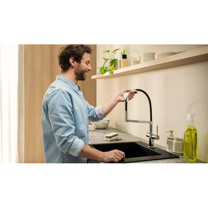 Смеситель для кухни Hansgrohe Talis Select M54 PowderSpray Chrome/Black Matt 72861000 (хром/черный матовый, c гибким изливом), Цвет производителя: черный матовый, хром, фото 5