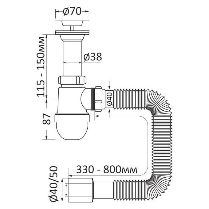Сифон для раковини RJ RSW405080 (пляшковий), фото , изображение 3