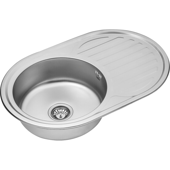 Кухонна мийка Kroner KRP Satin 7750 (Satin-775008180, 77x50 см, 0.8 мм, з сифоном), Тип поверхні: сатин (матовая), фото , изображение 3