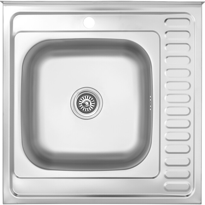 Мийка для кухні Kroner KRP Dekor 6060L (Dekor-6060L06160, 60x60 см, 0.6 мм, з сифоном), Доступні розміри: 60 x 60 L, Тип поверхні: декор (рифленая), фото 