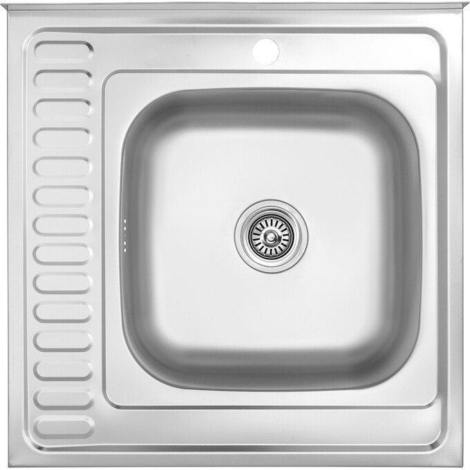 Мийка для кухні Kroner KRP Dekor 6060R (Dekor-6060R06160, 60x60 см, 0.6 мм, з сифоном), Доступні розміри: 60 x 60 R, Тип поверхні: декор (рифленая), фото 