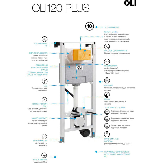 Інсталяція для унітазу 2 в 1 Oli 120 Plus OliPure 880780/152972 (з кріпленням до стіни), фото , изображение 5