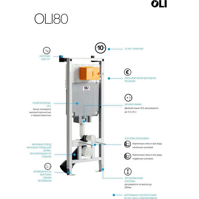 Комплект унитаз с инсталляцией 4 в 1: подвесной унитаз с сиденьем Koller Pool Trend TR-0490-RQ3 + инсталляция Oli 80 885342 + клавиша смыва Oli Iplate 670004 + звукоизоляционная прокладка, фото 11