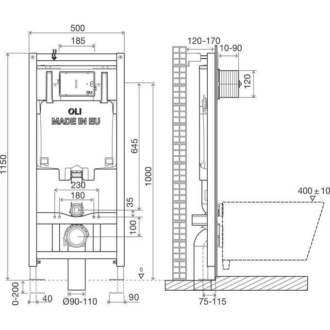 Інсталяція для унітазу 4 в 1 Oli 80 885343 (з клавішею змиву, прокладкою та кріпленням до стіни), Колір виробника: білий, фото , изображение 7