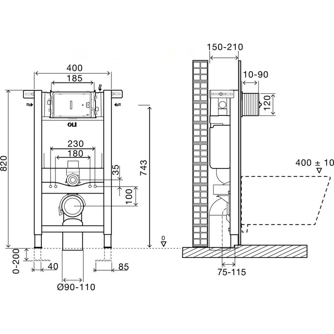 Інсталяція для унітазу 2 в 1 Oli Expert Plus 885065/721703 (з кріпленням до стіни), фото , изображение 6