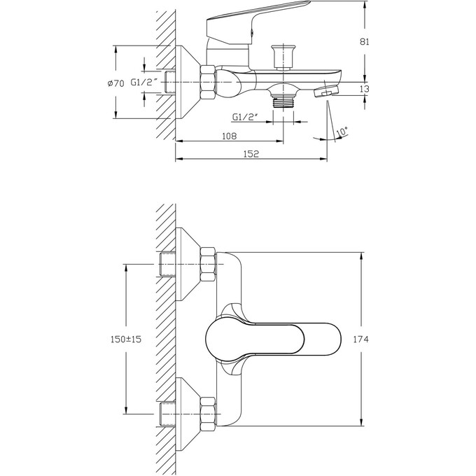 Змішувач для ванни RJ Venus Chrome RJFA092-04CH (з лійкою та шлангом), фото , изображение 2