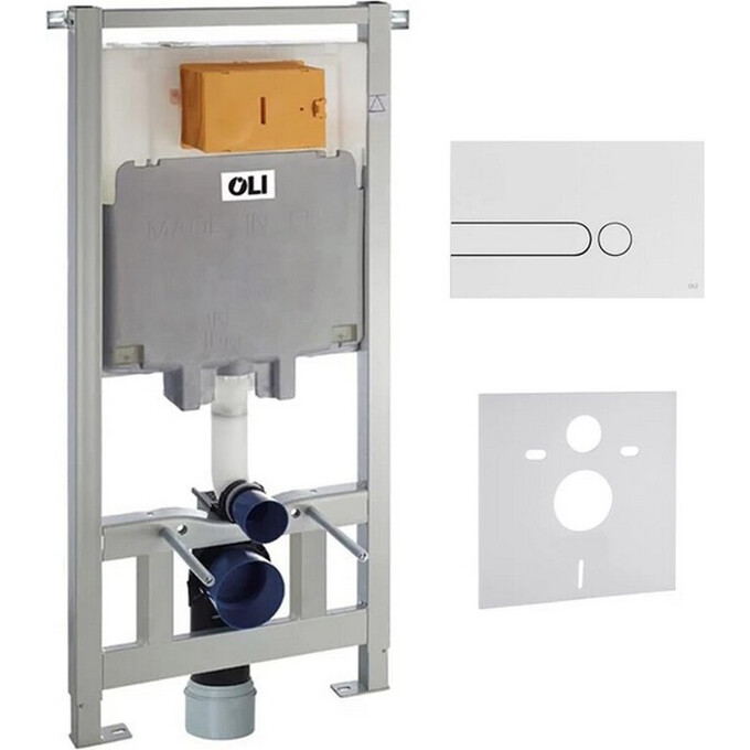 Інсталяція для унітазу 4 в 1 Oli 80 885343 (з клавішею змиву, прокладкою та кріпленням до стіни), Колір виробника: білий, фото 