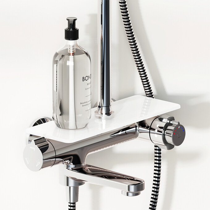 Душевая система с термостатом Damixa Jupiter 977760000 (с полкой и изливом), Цвет производителя: хром, фото 4