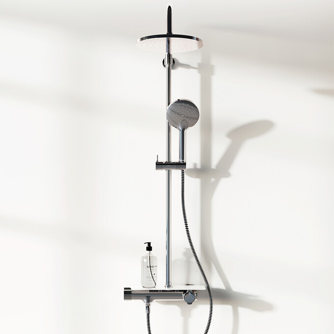 Душевая система с термостатом Damixa Jupiter 977750000 (с полкой), Цвет производителя: хром, фото 2