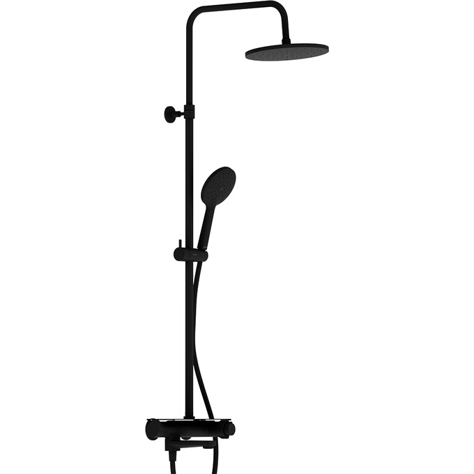 Душевая система с термостатом Damixa Jupiter 977760300 (черная матовая, с полкой и изливом), Цвет производителя: черный матовый, фото 