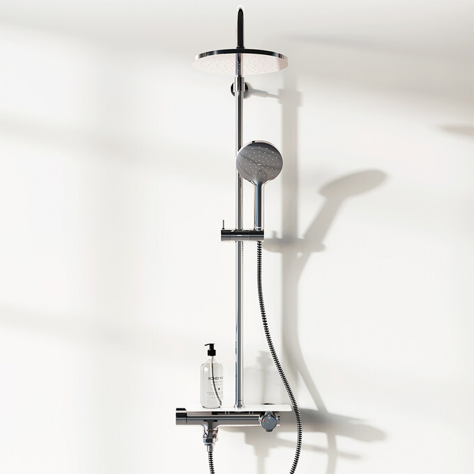 Душевая система с термостатом Damixa Jupiter 977760000 (с полкой и изливом), Цвет производителя: хром, фото 2