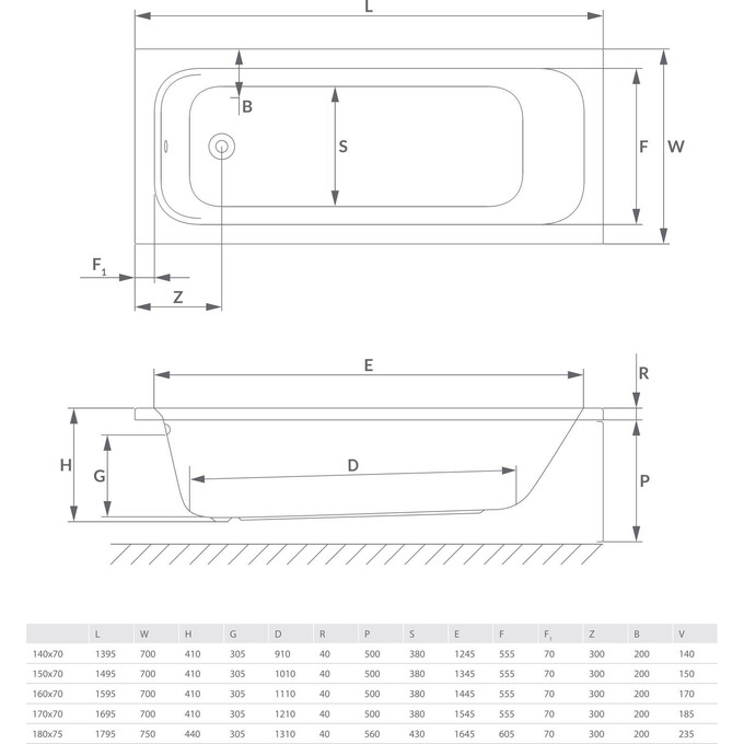 Акриловая ванна Radaway Mia Eco WA1-55-140x070 (140x70 см, с ножками), Доступные размеры: 140 x 70, фото 3