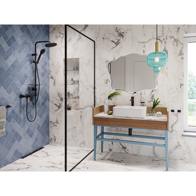 Душова система Ferro Rondo Lux Black Matt NP23-BL (чорна матова, без змішувача, з полицею), фото , изображение 3