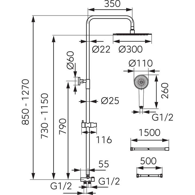 Душевая система Ferro Wizard Pro Chrome NP47 (без смесителя), фото 2