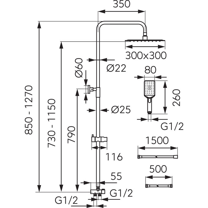 Душевая система Ferro Wizard Square Pro Chrome NP48 (без смесителя), фото 2