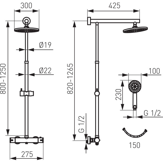 Душова система із термостатом Ferro Trevi Black Matt NP75-TRV7U-BL (чорна матова), фото , изображение 4