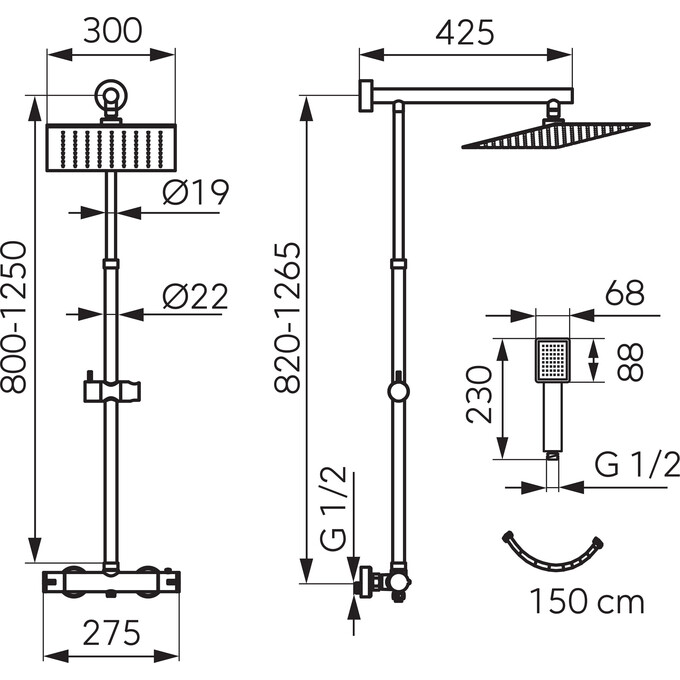 Душова система з термостатом Ferro Trevi Square Chrome NP75SQ-TRV7U, фото , изображение 2