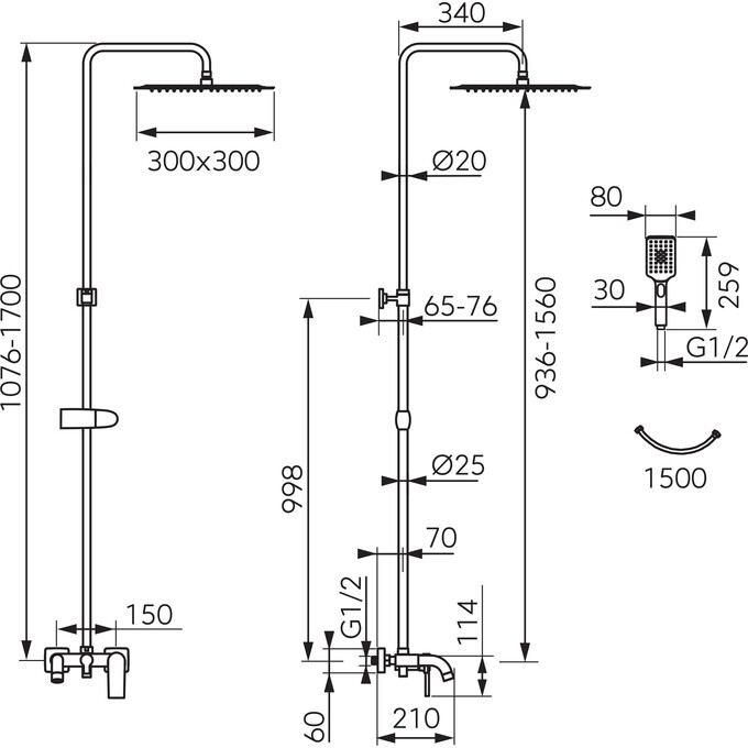 Душова система Ferro Algeo Square Chrome NP80-BAQ13U (з виливом), фото , изображение 2