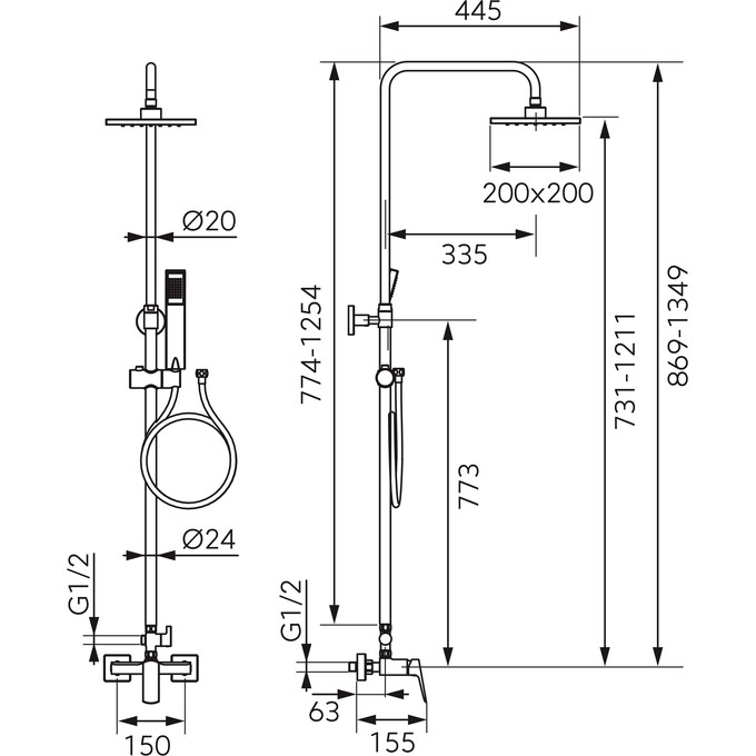 Душова система Ferro Vitto VerdeLine Black Matt NP81-BVI7UVL-BL (чорна матова), Колір виробника: чорний матовий, фото , изображение 3