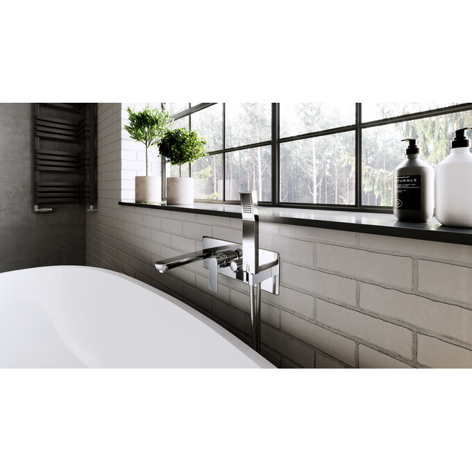 Смеситель скрытого монтажа для ванны Ferro Algeo Square Chrome BAQ11P (с лейкой и шлангом, внутренняя часть в комплекте), фото 2