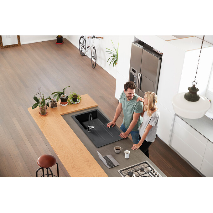 Мойка для кухни Ferro Mezzo II Graphite DRGM48/78BA (78x48 см, графитовая, с сифоном и клапаном-автоматом), Доступные размеры: 78 x 48, Цвет производителя: графит, фото 2