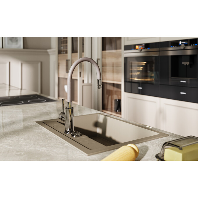 Мийка для кухні Ferro Mezzo II Sand DRGM1/48/58SA (58x48 см, пісок, з сифоном та клапаном-автоматом), Доступні розміри: 58 x 48, Колір виробника: пісочний, фото , изображение 2