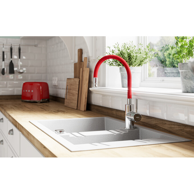 Смеситель для кухни Ferro Zumba Chrome/Red BZA4R (хром/красный, c гибким изливом), Цвет производителя: хром, красный, фото 2