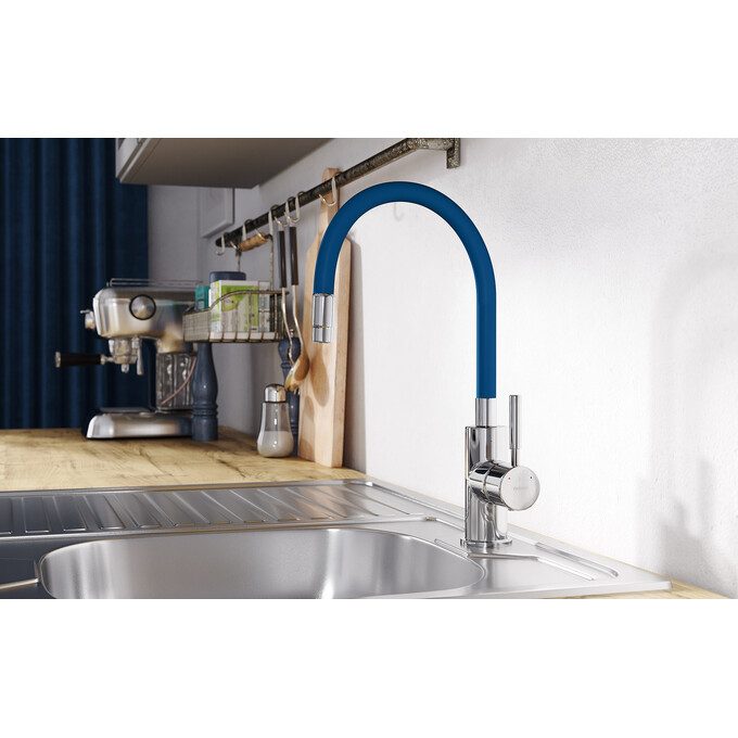 Смеситель для кухни Ferro Zumba Chrome/Blue BZA4L (хром/синий, c гибким изливом), Цвет производителя: хром, синий, фото 2