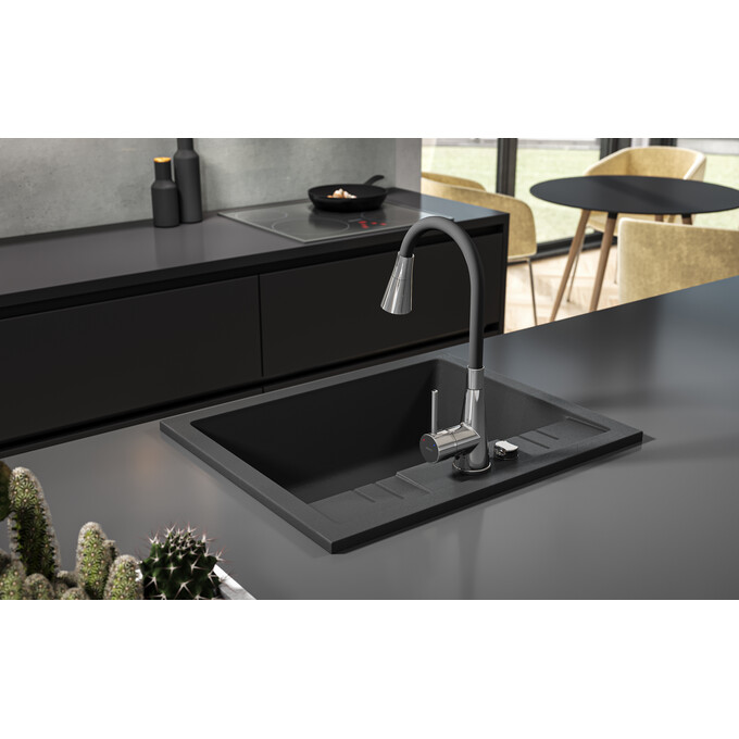 Мийка для кухні Ferro Mezzo II Graphite DRGM1/48/58BA (58x48 см, графітова, з сифоном та клапаном-автоматом), Доступні розміри: 58 x 48, Колір виробника: графіт, фото , изображение 2