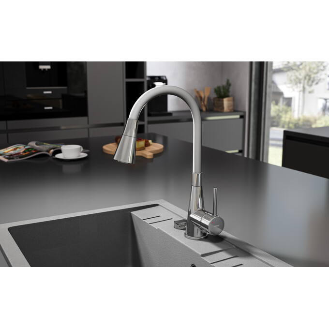 Змішувач для кухні Ferro Zumba II Chrome/Silver BZA42S (хром/срібний, з гнучким виливом), Колір виробника: хром, срібло, фото , изображение 2