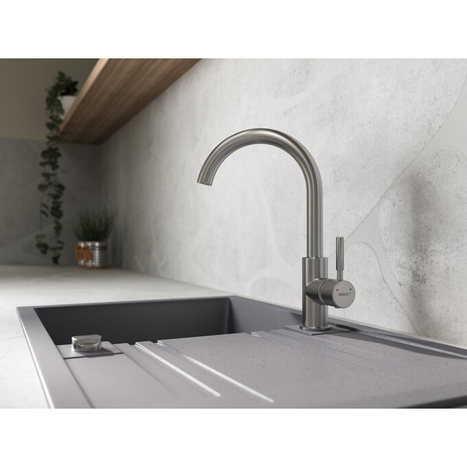 Мойка для кухни Ferro Mezzo II Grey DRGM48/78GA (78x48 см, серая, с сифоном и клапаном-автоматом), Доступные размеры: 78 x 48, Цвет производителя: серый, фото 2