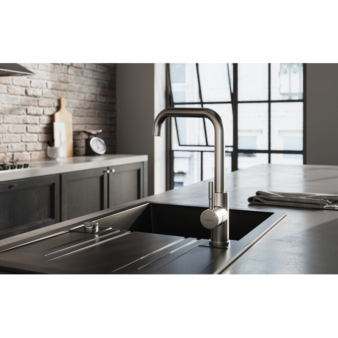 Мойка для кухни Ferro Mezzo II Graphite Shine DRGM48/78HA (78x48 см, графитовая глянцевая, с сифоном и клапаном-автоматом), Доступные размеры: 78 x 48, Цвет производителя: графит глянцевый, фото 5