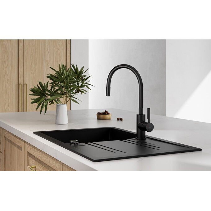 Мойка для кухни Ferro Mezzo II Graphite Shine DRGM48/78HA (78x48 см, графитовая глянцевая, с сифоном и клапаном-автоматом), Доступные размеры: 78 x 48, Цвет производителя: графит глянцевый, фото 2