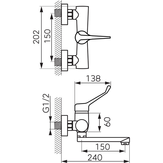 Змішувач для умивальника Ferro Algeo Medico Chrome BAGM3 (настінний, медичний), фото , изображение 3
