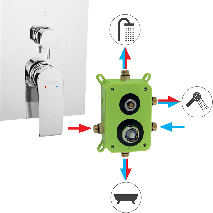 Змішувач прихованого монтажу Ferro Algeo Square Chrome BAQ7P3BOX (внутрішня частина в комплекті), фото , изображение 2