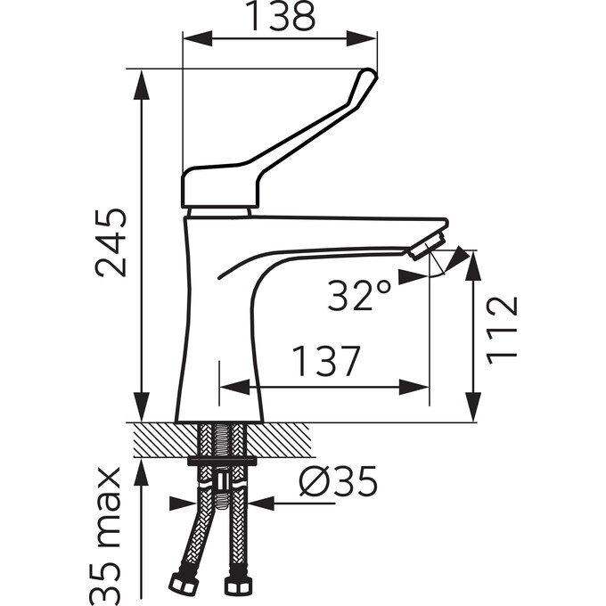 Змішувач для умивальника Ferro Algeo Square Medico Chrome BAQM2 (медичний, з донним клапаном), фото , изображение 3