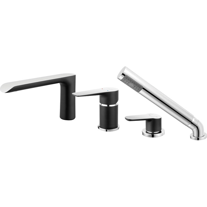 Смеситель на борт ванны Ferro Adore Black Matt/Chrome BDR11ABLC (черный матовый/хром, на четыре отверстия), фото 