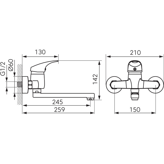 Смеситель для кухни Ferro One Chrome BFO5 (настенный), фото 2