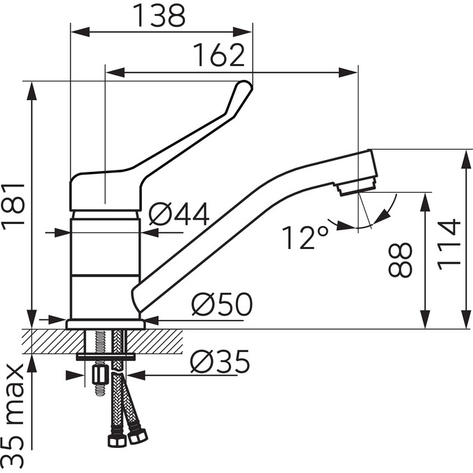 Змішувач для умивальника Ferro Tiga Medico Chrome BTGM2AVL (медичний), фото , изображение 3
