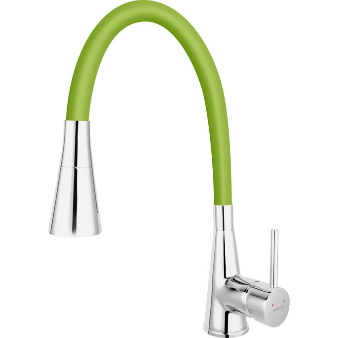 Смеситель для кухни Ferro Zumba II Chrome/Green BZA42G (хром/зеленый, c гибким изливом), Цвет производителя: хром, зеленый, фото 